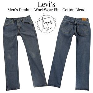 Levis Jeans Mens Workwear Fit Med Blue Wash 32 34 Durable Cotton Blend Straight